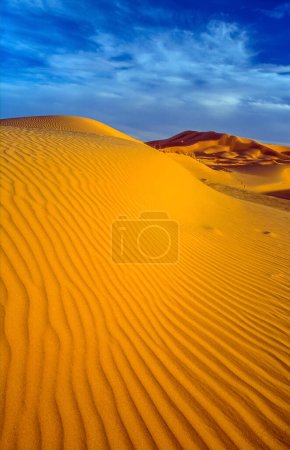Erg Chebbi dunes in Morocco, Sahara desert at sunset