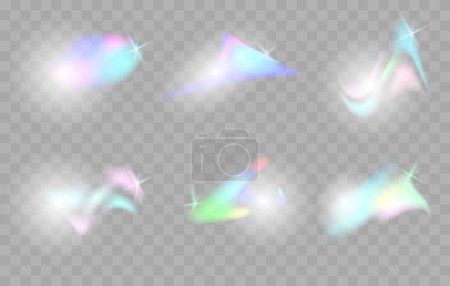 Illustration for Rainbow crystal reflection effect. Shimmer and shine. Set of vector illustrations. Colorful optical rainbow lights beam lens flares. Vector illustration - Royalty Free Image