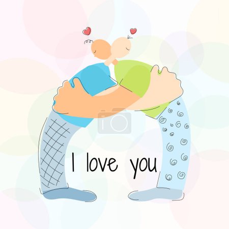 Illustration for Two people congratulate each other on Valentines Day or February 14th or a declaration of friendly love for each other. With wishes of love. Vector illustration. - Royalty Free Image