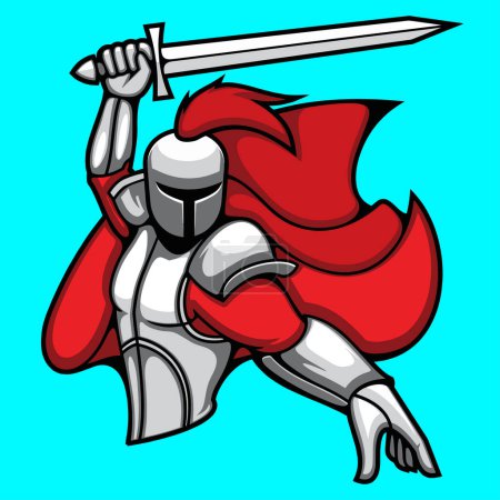 Ilustración de Caballero Templario Cruzado en Armadura de Metal con Espada - Imagen libre de derechos