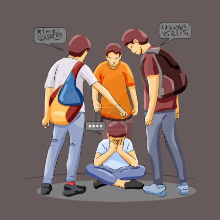 Illustration for Boy distress crying other boys bullying crime youth - Royalty Free Image