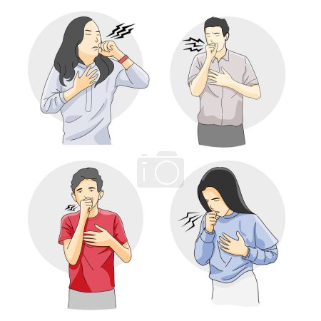 Ilustración de Conjunto de hombres y mujeres que tosen enfermos - Imagen libre de derechos