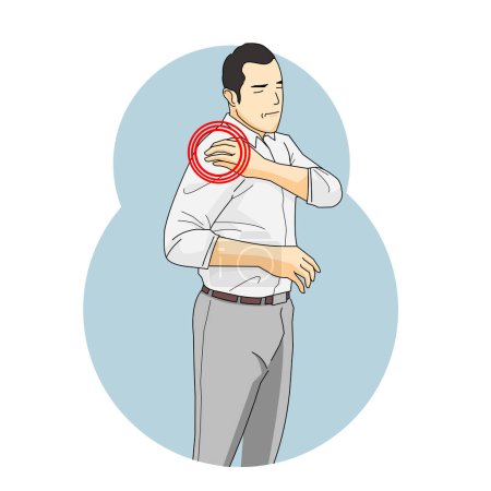 Illustration for Man having sprained shoulder injured in pain - Royalty Free Image