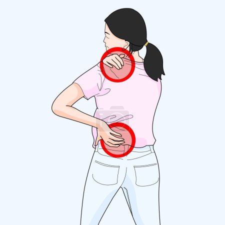 Téléchargez les illustrations : Femme ayant mal au dos problème blessure entorse - en licence libre de droit