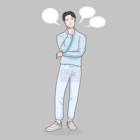 Illustration for Man standing thinking guessing wondering looking answer - Royalty Free Image