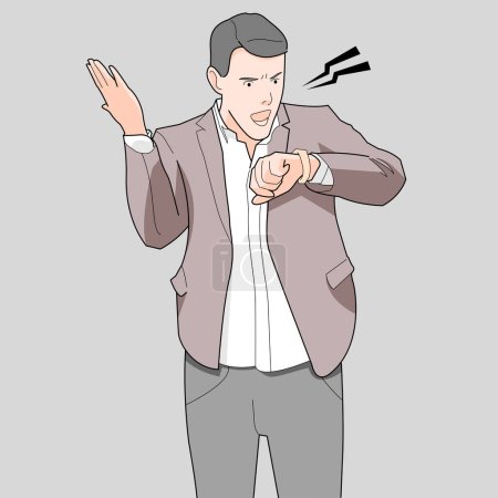Illustration for Office worker standing late for business meeting worried and surprise yelling feeling stressed - Royalty Free Image