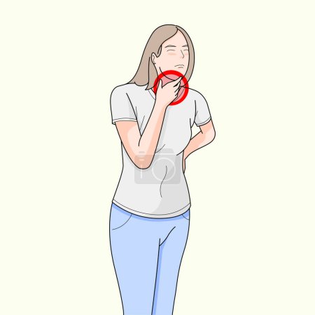 Illustration for Women experience sore throat, difficulty breathing and feeling sore. need medical treatment - Royalty Free Image