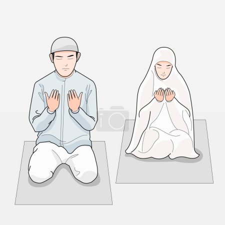 Man and women sitting pray to allah worshiping forgiveness and zikr