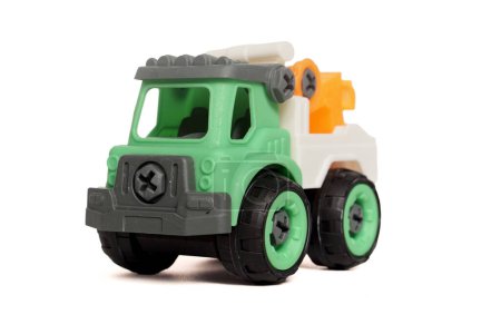 Photo for Plastic truck toy isolated on white background. construction vehicle truck - Royalty Free Image