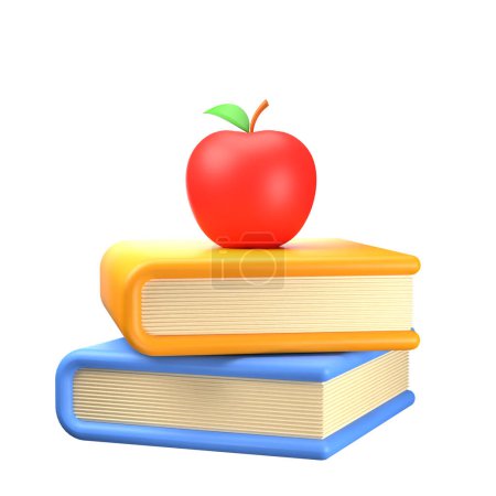 Téléchargez les photos : Livres et pomme icône 3d au format png, icône de l'école ou de l'outil d'étude isolé dans PNG fond transparent - en image libre de droit