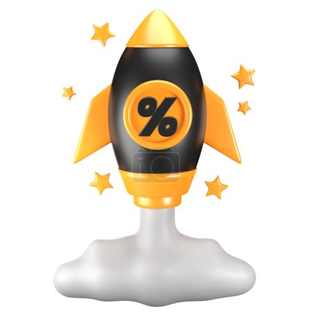 Foto de Cohete negro 3d con símbolo de porcentaje en el cuerpo. Viernes Negro y promoción estacional ilustración - Imagen libre de derechos