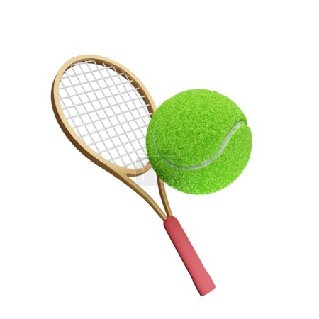 Photo for 3d rendering of racket and tennis ball on transparent. Sports tournament clip art - Royalty Free Image