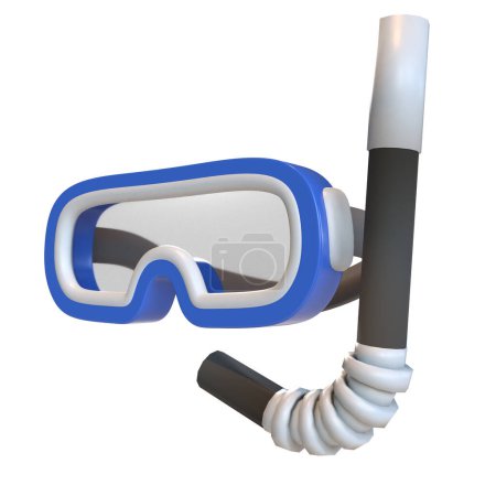 Foto de Máscara de buceo 3d con snorkel y gafas azules. Tema de viaje de verano y mar. Equipo de buceo. - Imagen libre de derechos