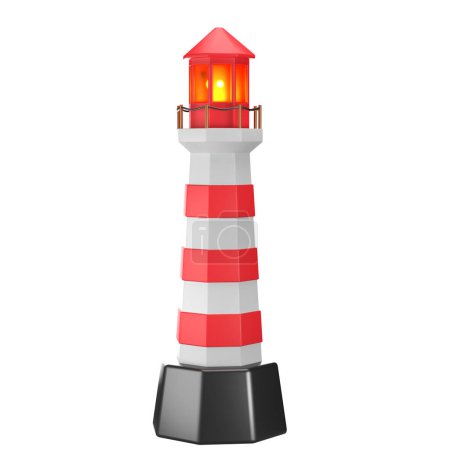 Photo for 3d red striped lighthouse on transparent background. - Royalty Free Image