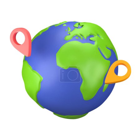 Téléchargez les photos : Planète Terre 3D avec marqueur de localisation ou broche en plastique rendu. icône design - en image libre de droit