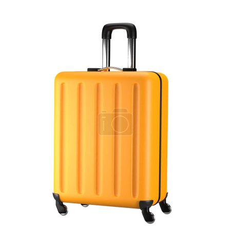 Téléchargez les photos : Valise de voyage jaune en plastique 3d. Bagages de voyage. - en image libre de droit
