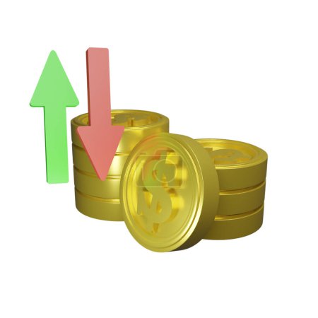 Photo for 3d gold coins with market symbol up and down arrow - Royalty Free Image