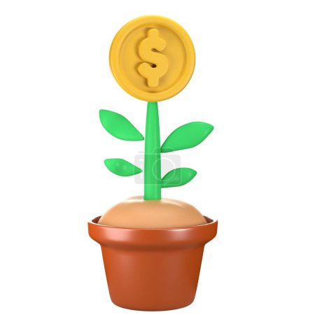 Téléchargez les photos : Arbre à argent plante en plastique 3d rendu. Illustration mignonne pour investissement et symbole financier - en image libre de droit