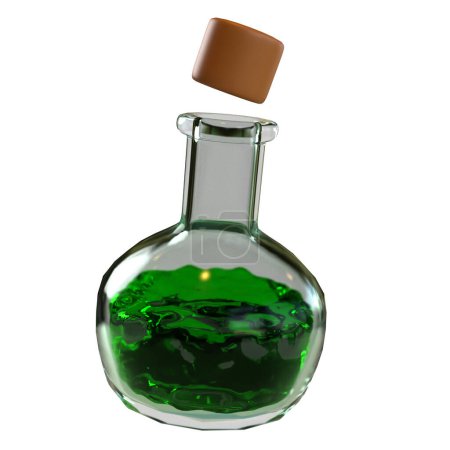 Téléchargez les photos : Flacon 3d avec liquide vert et liège, fond transparent - en image libre de droit