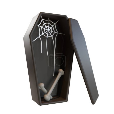 Photo for 3d coffin with spiderweb and bones, Halloween theme object, transparent background - Royalty Free Image
