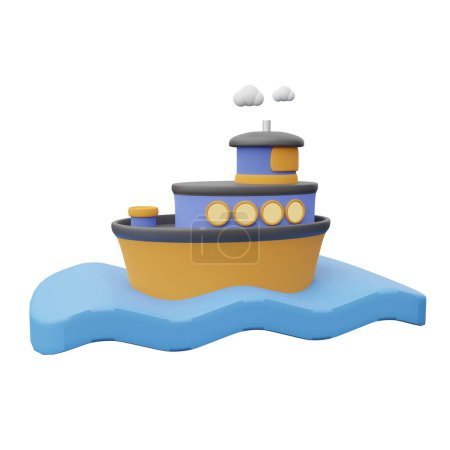 Photo for 3d ship or boat on ocean, illustration object for sea travel - Royalty Free Image