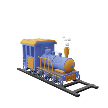 Foto de Tren de locomotora de vapor viejo en 3d render. Transporte temático de viajes o vacaciones - Imagen libre de derechos