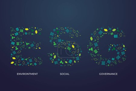 Ilustración de Texto ESG o Entorno Gobernanza Social hecha de pequeños iconos o símbolos que crearon ESG. - Imagen libre de derechos