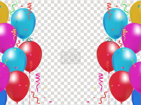 Téléchargez les illustrations : Ballons colorés avec rubans sur fond transparent - en licence libre de droit