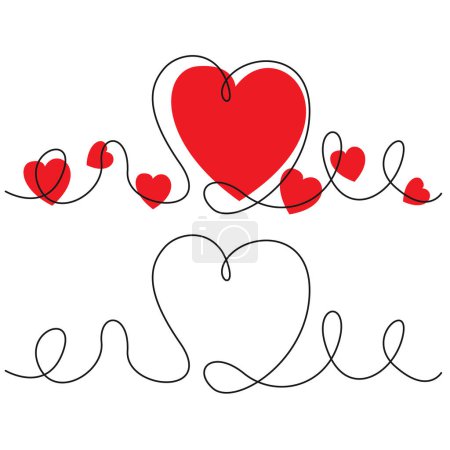Téléchargez les illustrations : Lignes de battements de cœur avec des coeurs, illustration vectorielle - en licence libre de droit