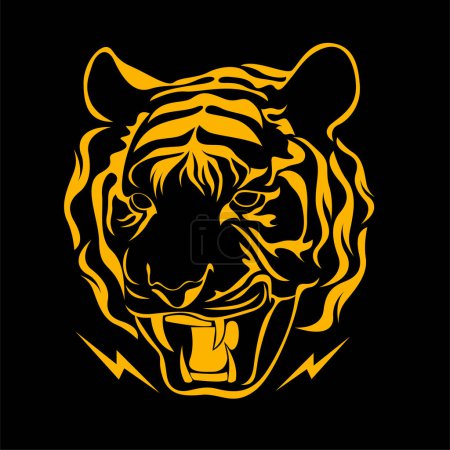 Téléchargez les illustrations : Tête de tigre jaune sur fond noir - en licence libre de droit