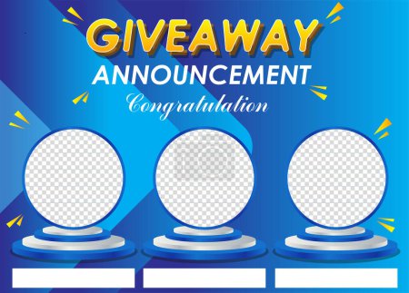 Illustration for Giveaway winner announcement banner template, vector illustration - Royalty Free Image
