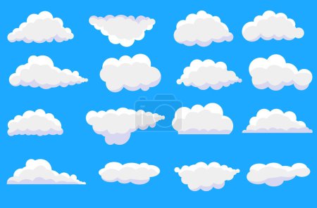 Téléchargez les illustrations : Ensemble de nuages sur un fond bleu. vecteur. - en licence libre de droit