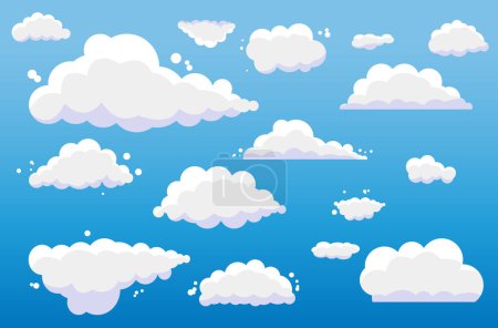 Téléchargez les illustrations : Illustration vectorielle de nuages blancs sur fond bleu - en licence libre de droit