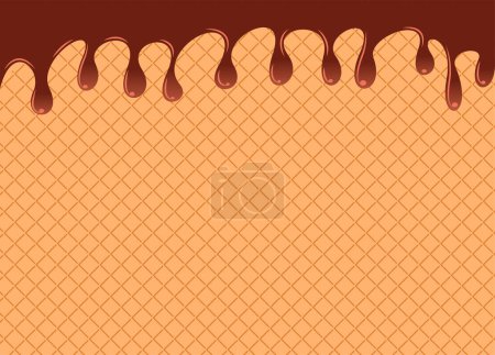 Téléchargez les illustrations : Chocolat brun dégoulinant sur fond orange illustration vectorielle - en licence libre de droit