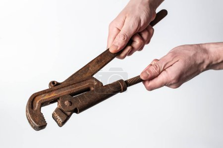 Rusty wrench isolated on a white background
