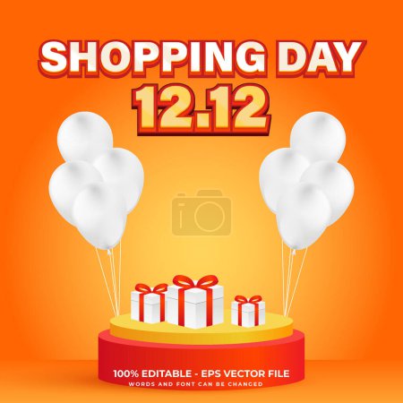Téléchargez les illustrations : 12.12 Journée shopping traite modèle de médias sociaux avec effet de texte - en licence libre de droit
