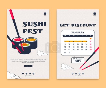 Ilustración de Plantilla de banner de sushi plana y elegante para la comercialización de alimentos asiáticos - Imagen libre de derechos