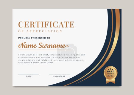 Illustration for Certificate of achievement with gold badge template - Royalty Free Image