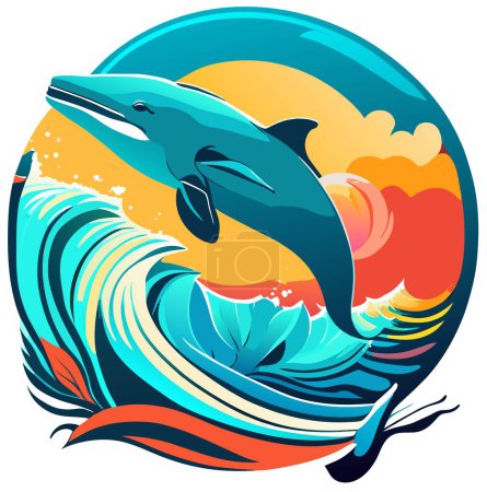 Téléchargez les illustrations : "Découvrez la grâce et la beauté de la vie marine avec cette superbe illustration vectorielle d'un dauphin ludique. Avec des détails complexes et des couleurs vives, cette œuvre capture l'essence des créatures les plus aimées de l'océan. - en licence libre de droit