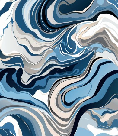Téléchargez les illustrations : Élégance en mouvement : découvrez le fond vectoriel en marbre liquide gris et bleu hypnotisant, parfait pour les projets de design contemporain - en licence libre de droit