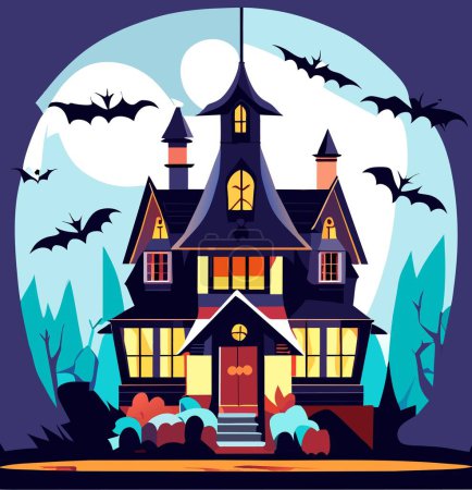 Illustration for Capture the essence of Halloween with our haunted house vector. Perfect for spooky designs. Create a chilling atmosphere with our haunted mansion illustration. Ideal for Halloween projects - Royalty Free Image