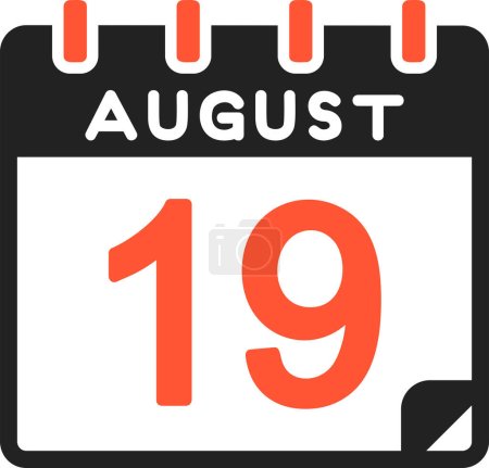 Illustration for 19 August calendar icon, vector illustration - Royalty Free Image