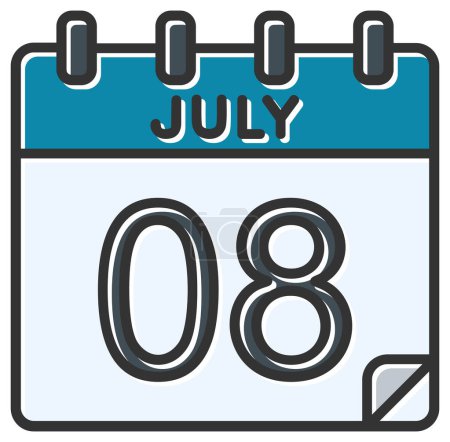 Ilustración de Ilustración vectorial. calendario con la fecha del 08 de julio - Imagen libre de derechos