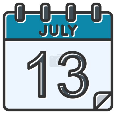 Ilustración de Ilustración vectorial. calendario con la fecha del 13 de julio - Imagen libre de derechos