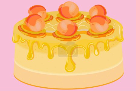 Apricot flavored cake. apricot cake made from pastry dough with sweet fruits and creamy filling with cut out parts vector illustration