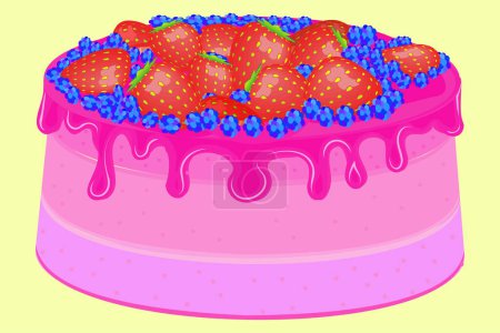 Ilustración de Tarta con sabor a fresa. pastel de fresa hecha de masa de pastelería con frutas dulces y relleno cremoso con partes cortadas vector ilustración - Imagen libre de derechos