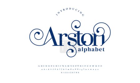 Ilustración de Logotipo del vector de un alfabeto estilizado. un conjunto de letras y números. - Imagen libre de derechos
