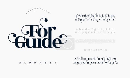 Illustration for Premium luxury elegant alphabet letters and numbers. Elegant wedding typography classic serif font decorative vintage retro. Creative vector illustration - Royalty Free Image