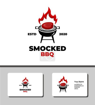 Illustration for Simple and outstanding logo template design that illustrates burnt meat on a BBQ grill - Royalty Free Image