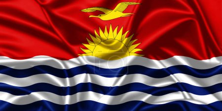 Kiribati waving national flag close up silk texture satin illustration background